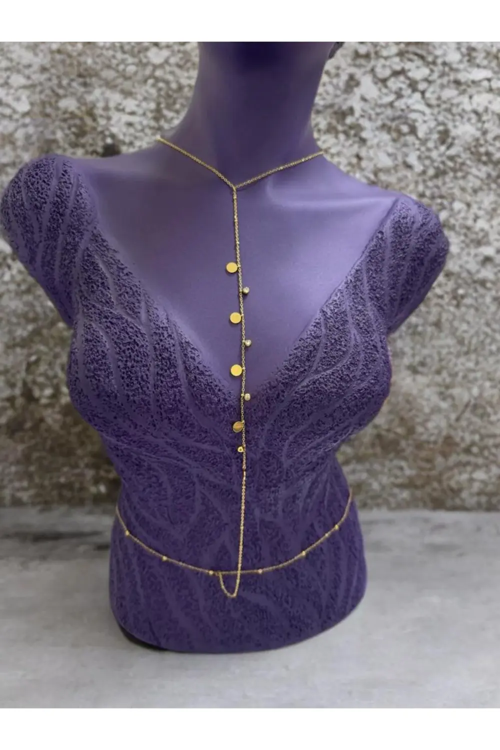 PASLANMAZ ÇELİK ZİRKON TAŞLI PUL DETAYLI  VÜCUT ZİNCİRİ