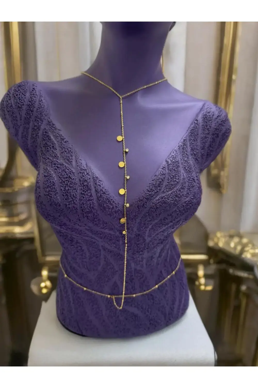 PASLANMAZ ÇELİK ZİRKON TAŞLI PUL DETAYLI  VÜCUT ZİNCİRİ