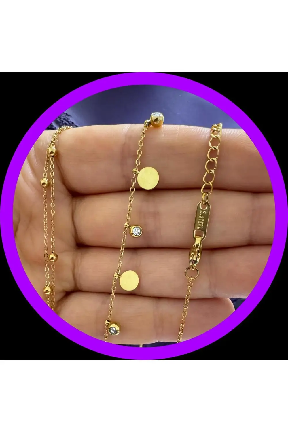 PASLANMAZ ÇELİK ZİRKON TAŞLI PUL DETAYLI  VÜCUT ZİNCİRİ