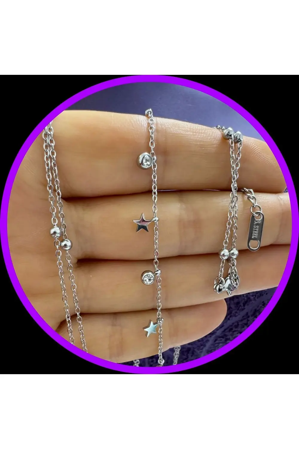 PASLANMAZ ÇELİK ZİRKON TAŞLI YILDIZ DETAYLI  VÜCUT ZİNCİRİ