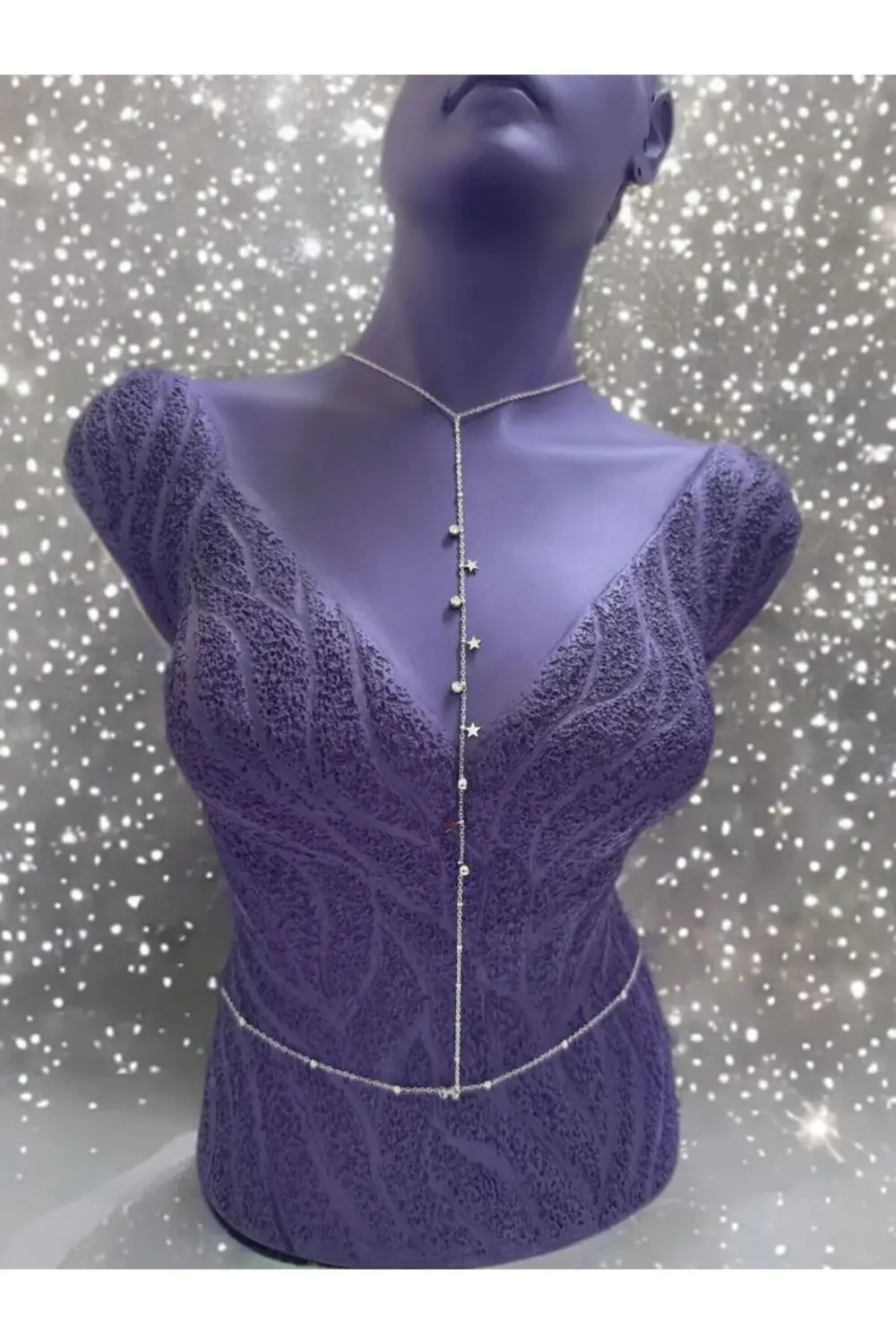 PASLANMAZ ÇELİK ZİRKON TAŞLI YILDIZ DETAYLI  VÜCUT ZİNCİRİ