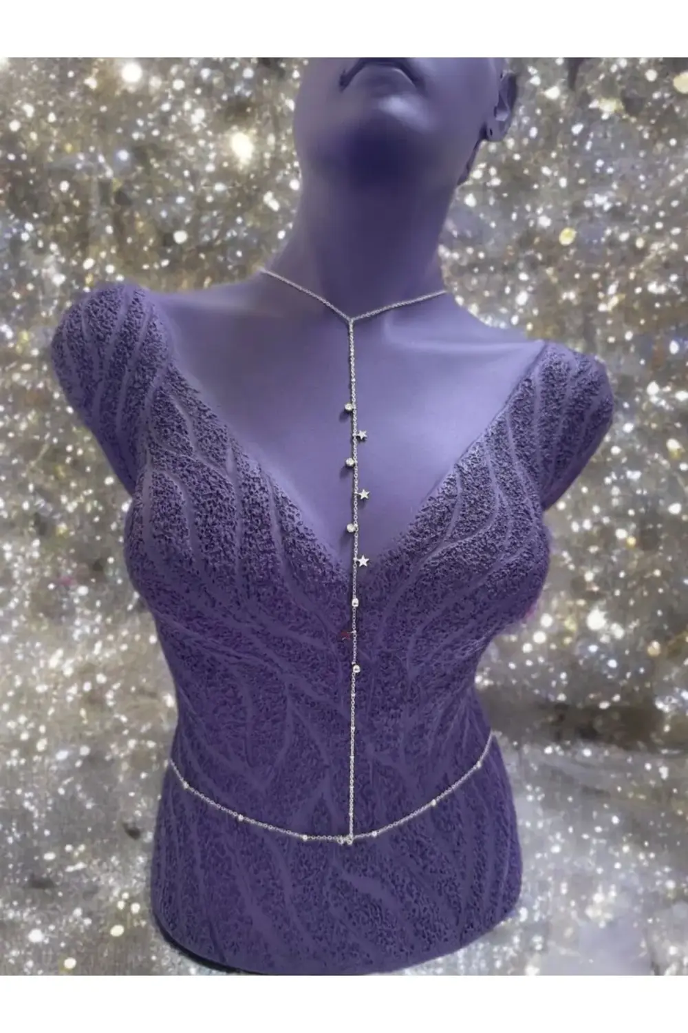 PASLANMAZ ÇELİK ZİRKON TAŞLI YILDIZ DETAYLI  VÜCUT ZİNCİRİ