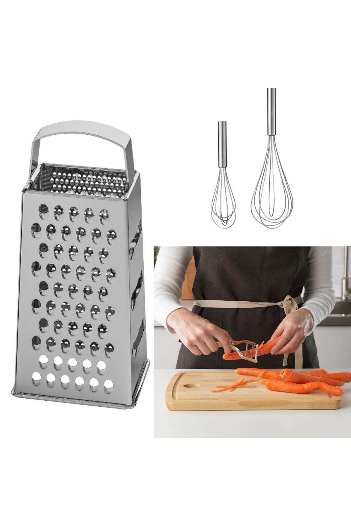 İkea Paslanmaz Çelik Rende+ Pabjuda 2’Li Çelik Çırpıcı+ Vardagen Pasla