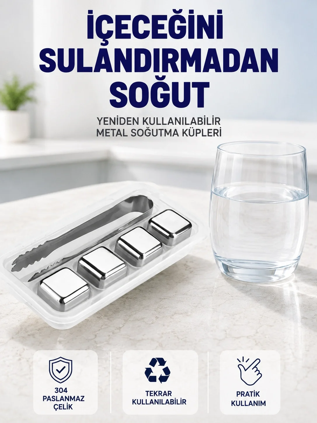Paslanmaz Çelikten Üretilmiş Metal Buz Küpü Seti ve Buz Klipsi Paslanmaz Çelikten Üretilmiş Metal Buz Küpü Seti ve Buz Klipsi