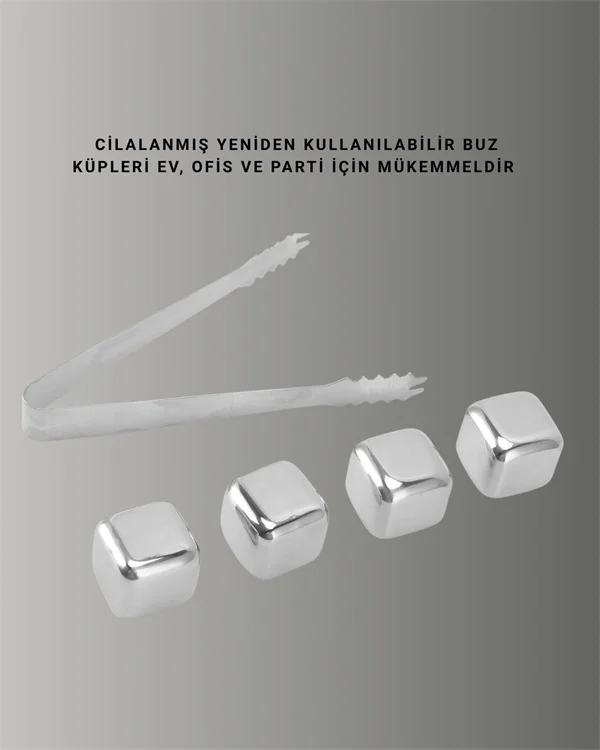 Paslanmaz Çelikten Üretilmiş Metal Buz Küpü Seti Ve Buz Klipsi - Lisinya