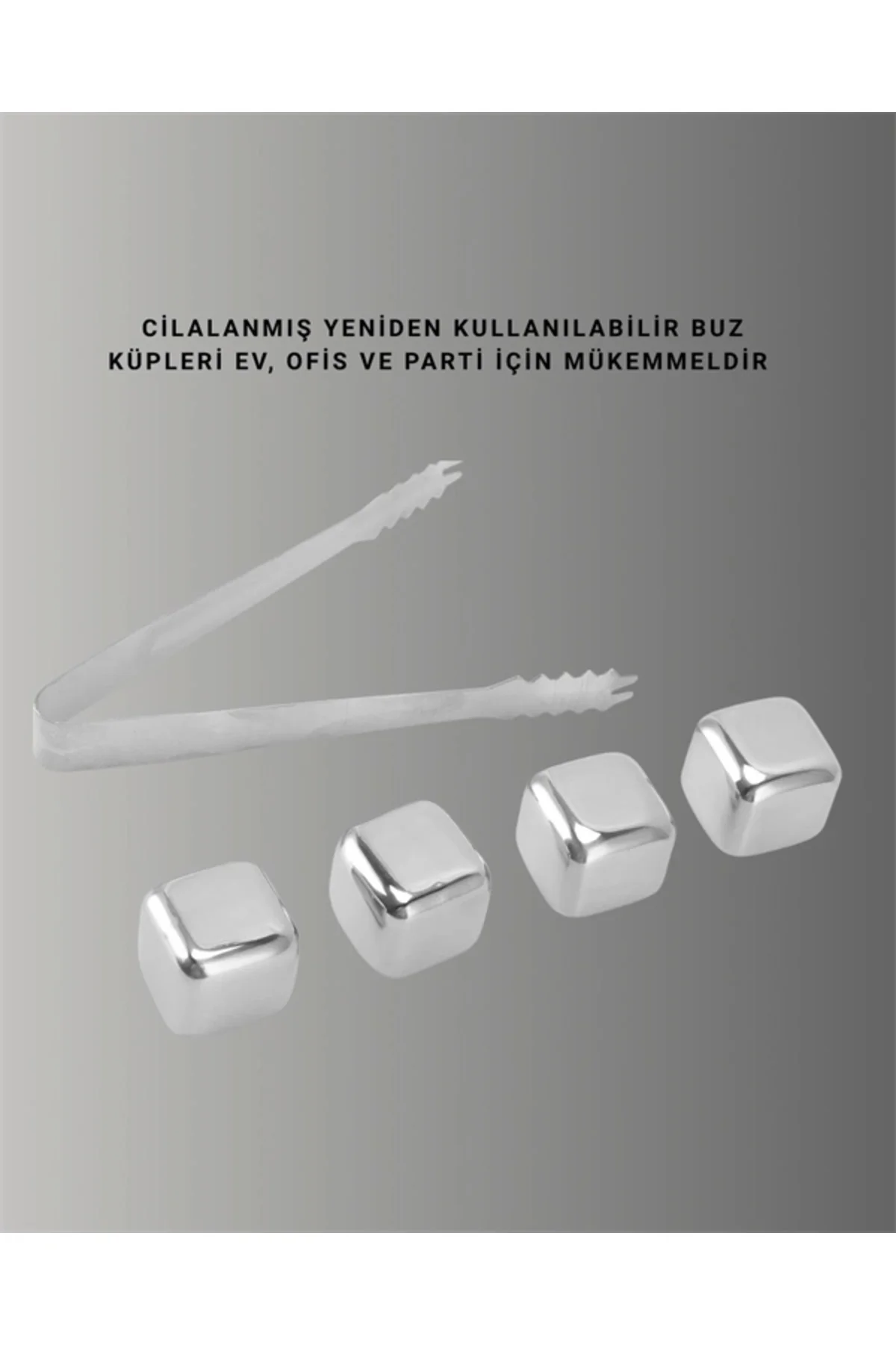 Paslanmaz Çelikten Üretilmiş Metal Buz Küpü Seti ve Buz Klipsi