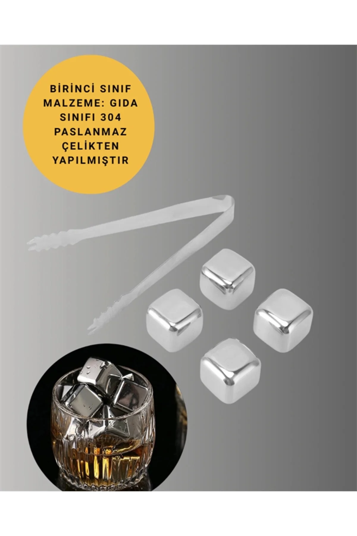 Paslanmaz Çelikten Üretilmiş Metal Buz Küpü Seti ve Buz Klipsi