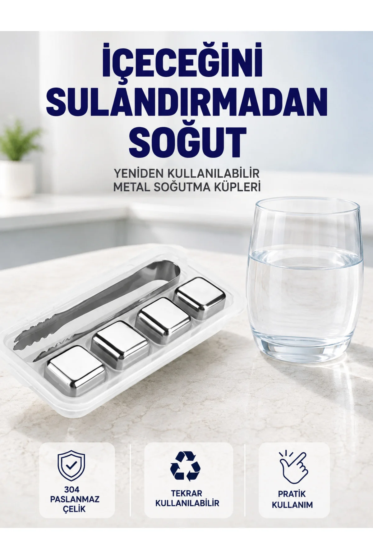 Paslanmaz Çelikten Üretilmiş Metal Buz Küpü Seti Ve Buz Klipsi Paslanmaz Çelikten Üretilmiş Metal Buz Küpü Seti Ve Buz Klipsi