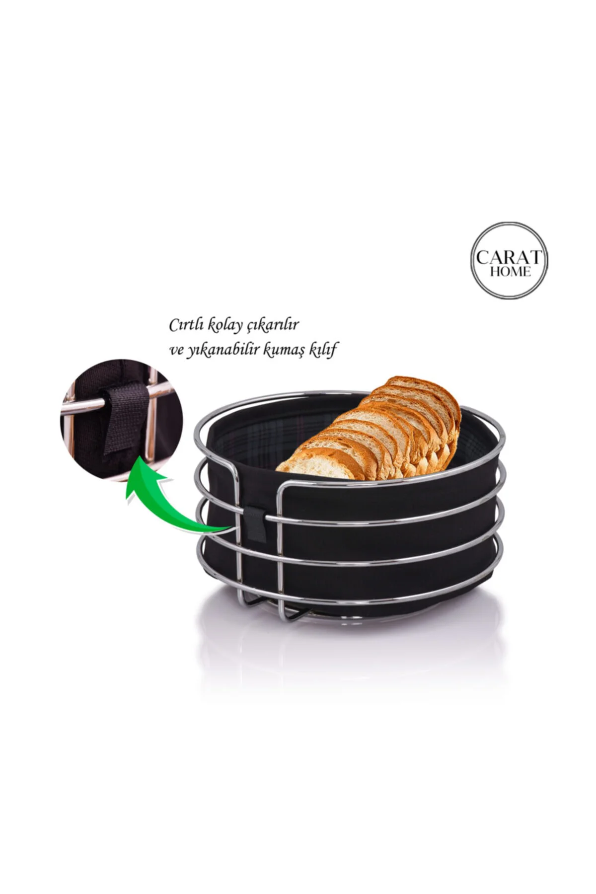 Paslanmaz Metal Siyah Şeritli Siyah Kumaş Yuvarlak Ekmeklik Ekmek