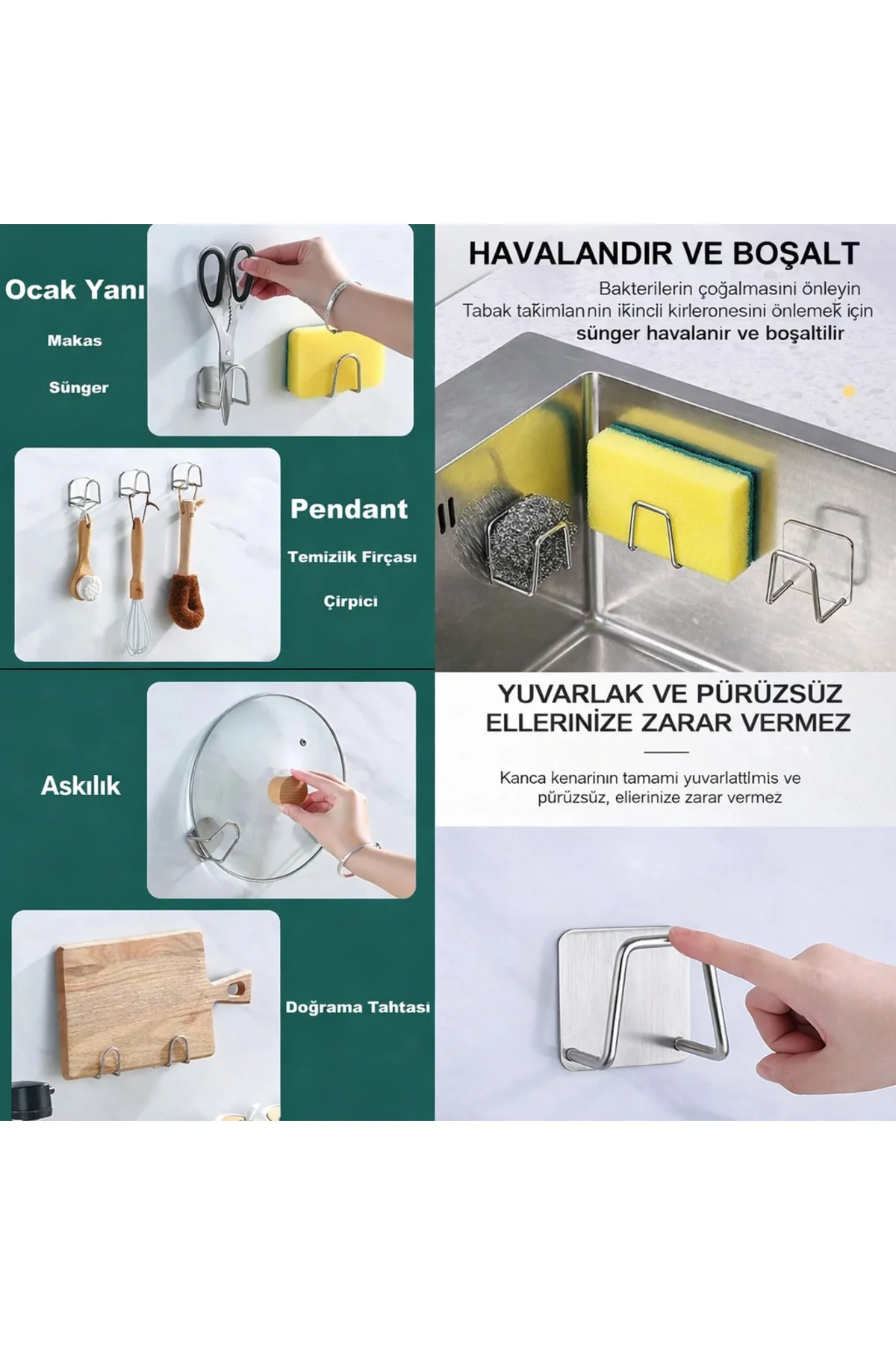 Paslanmaz Mutfak Sünger Tutucu Yapışkanlı Sünger Askısı Lavabo Sü