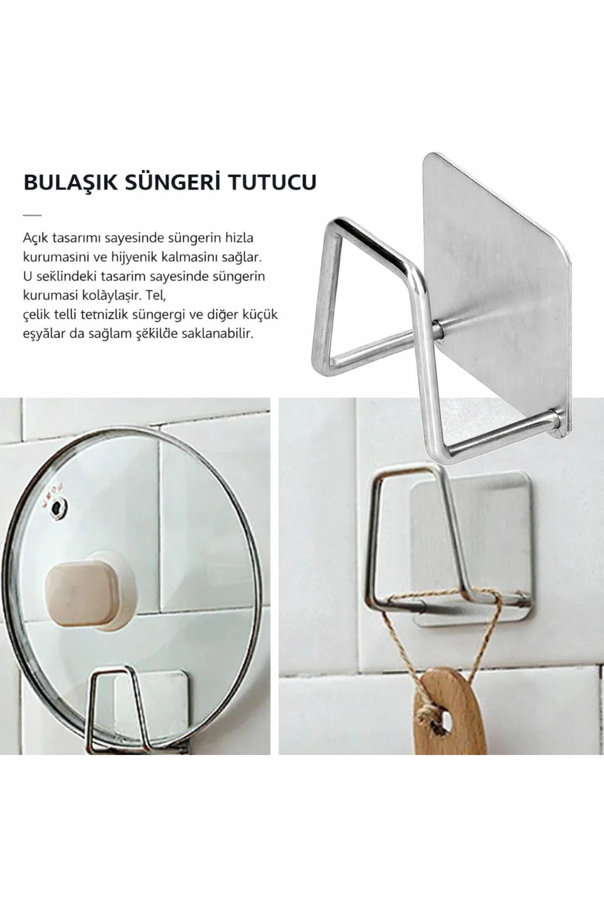 Paslanmaz Mutfak Sünger Tutucu Yapışkanlı Sünger Askısı Lavabo Sü