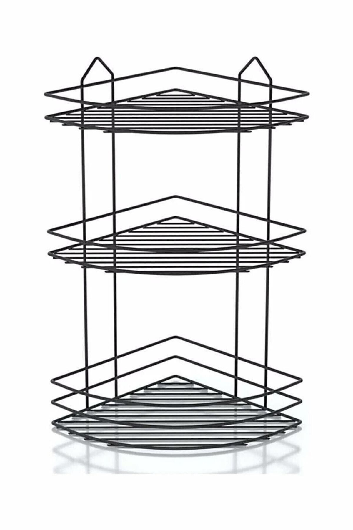 Emsa Paslanmaz Siyah 3 Katlı Banyo Köşeliği Şampuanlık