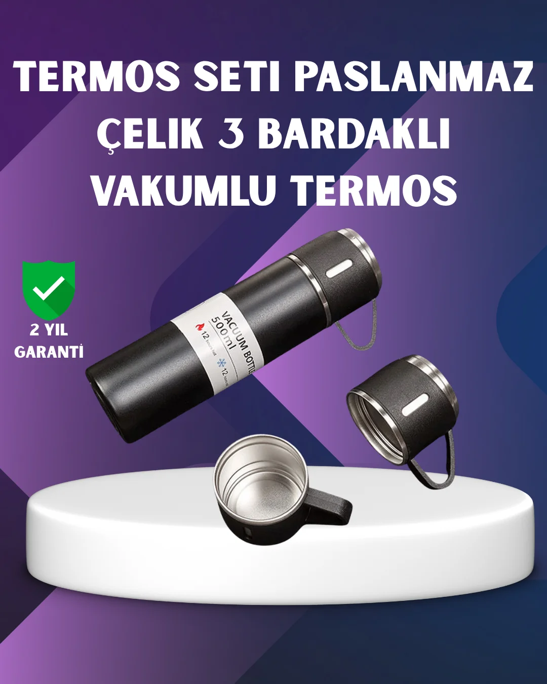 Paslanmaz Termos ve İkili Bardak Seti | 6-12 Saat Sıcak/Soğuk Tutma Paslanmaz Termos ve İkili Bardak Seti | 6-12 Saat Sıcak/Soğuk Tutma