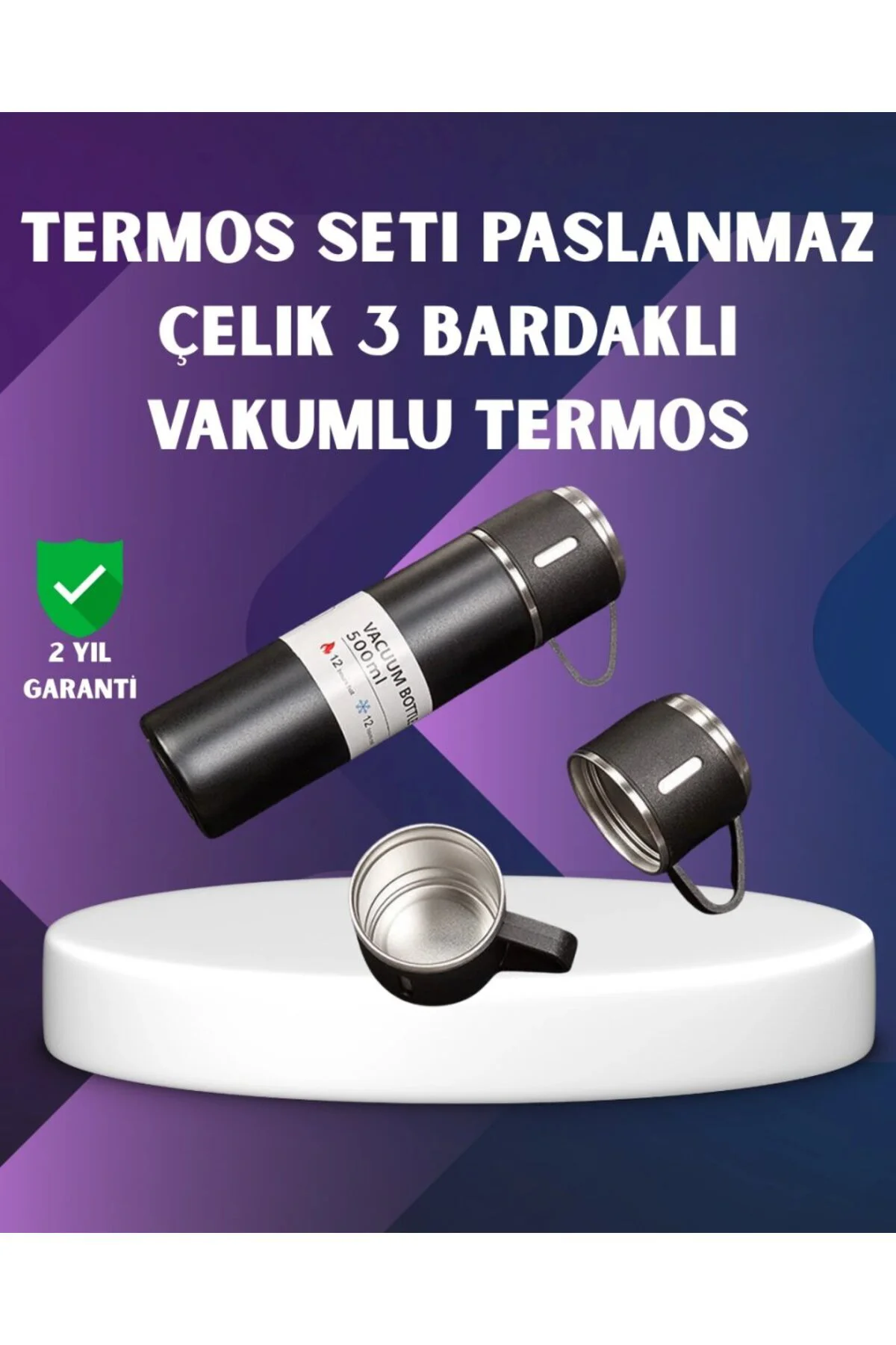 Paslanmaz Termos Ve İkili Bardak Seti | 6-12 Saat Sıcak/soğuk Tut