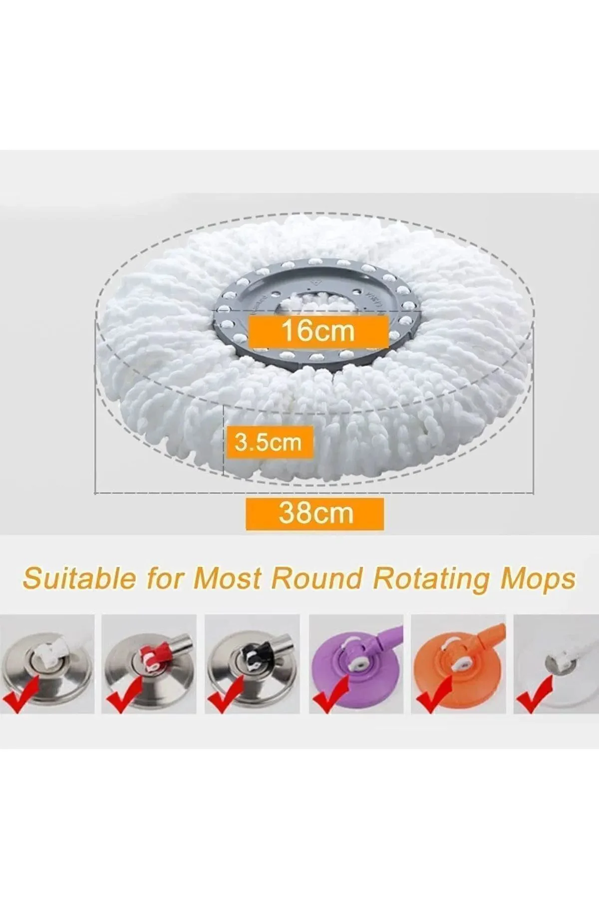 Paspas Başlığı, 360° Dönebilen Yuvarlak Döner Mikrofiber Yedek Ba