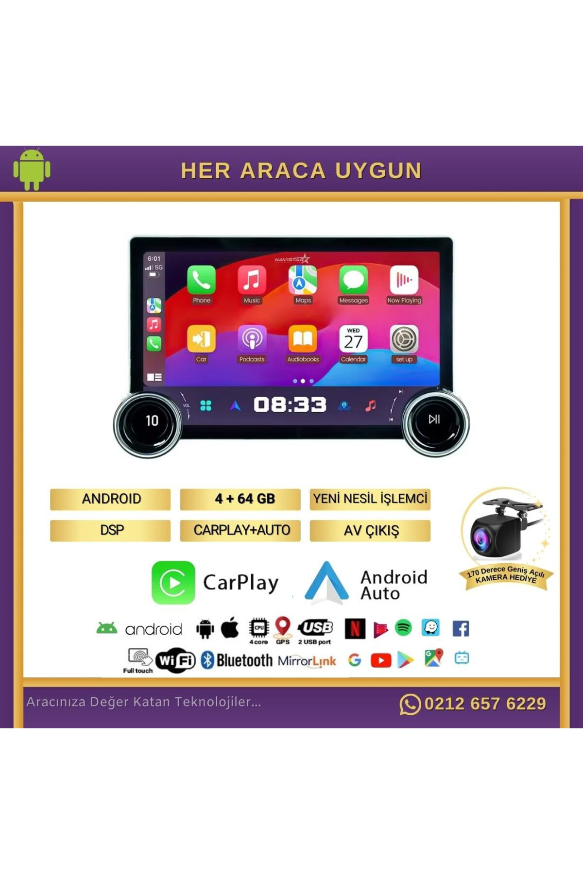 Passat B8 DUAL KNOB 11.8" Kablosuz Carplay 4+64 GB Android 13 Nav