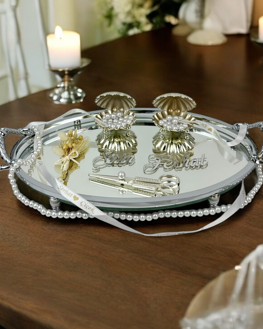 Cyzhome Passion Gümüş Şik Nişan Tepsisi Cyzhome Passion Gümüş Şik Nişan Tepsisi