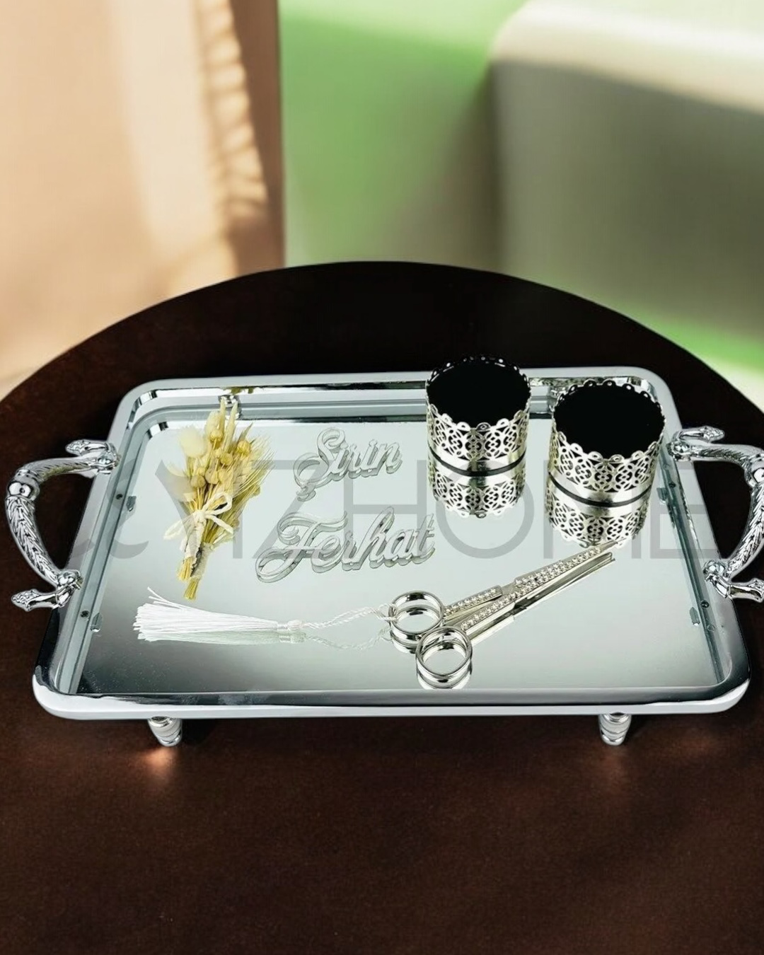 Cyzhome Passion Gümüş Şik Nişan Tepsisi Cyzhome Passion Gümüş Şik Nişan Tepsisi