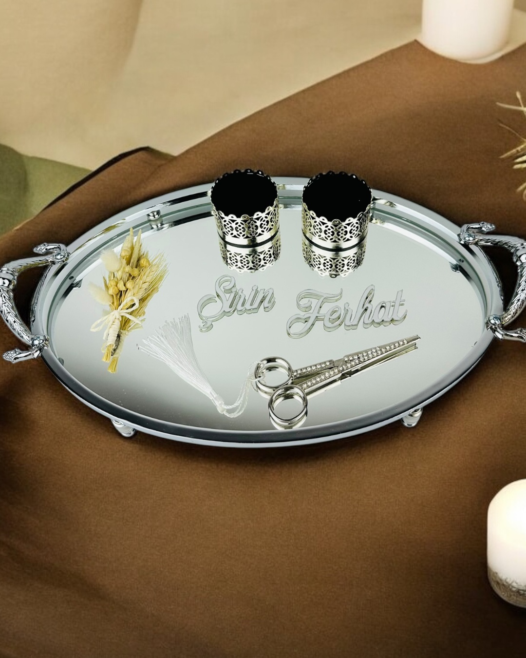 Cyzhome Passion Gümüş Şik Nişan Tepsisi Cyzhome Passion Gümüş Şik Nişan Tepsisi