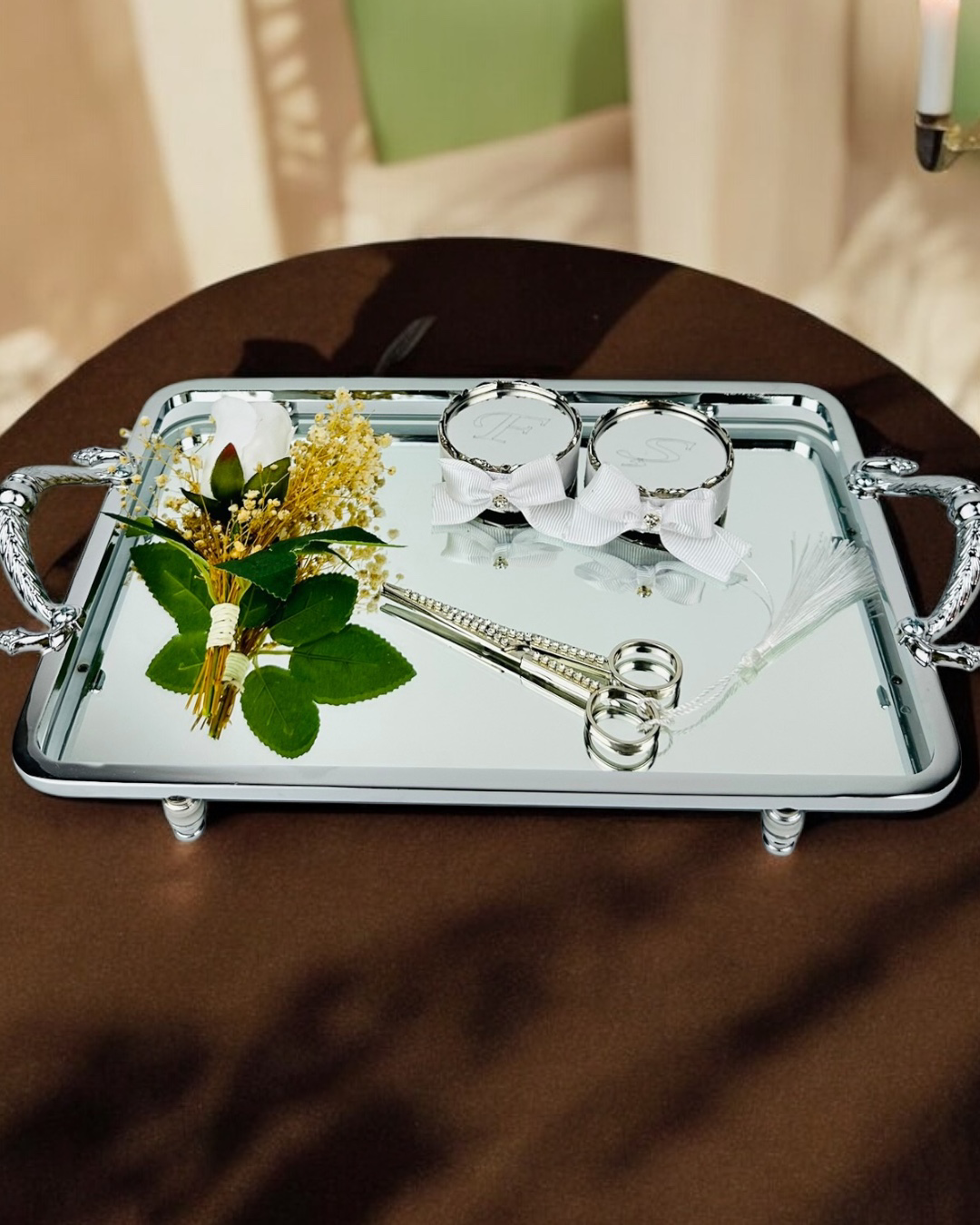 Cyzhome Passion Gümüş Şik Nişan Tepsisi Cyzhome Passion Gümüş Şik Nişan Tepsisi