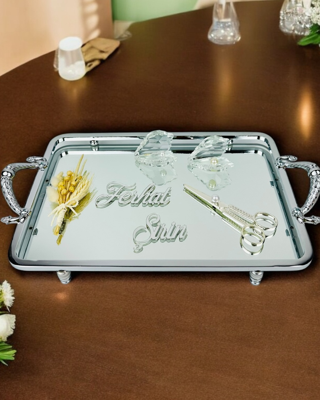 Cyzhome Passion Gümüş Şik Nişan Tepsisi Cyzhome Passion Gümüş Şik Nişan Tepsisi