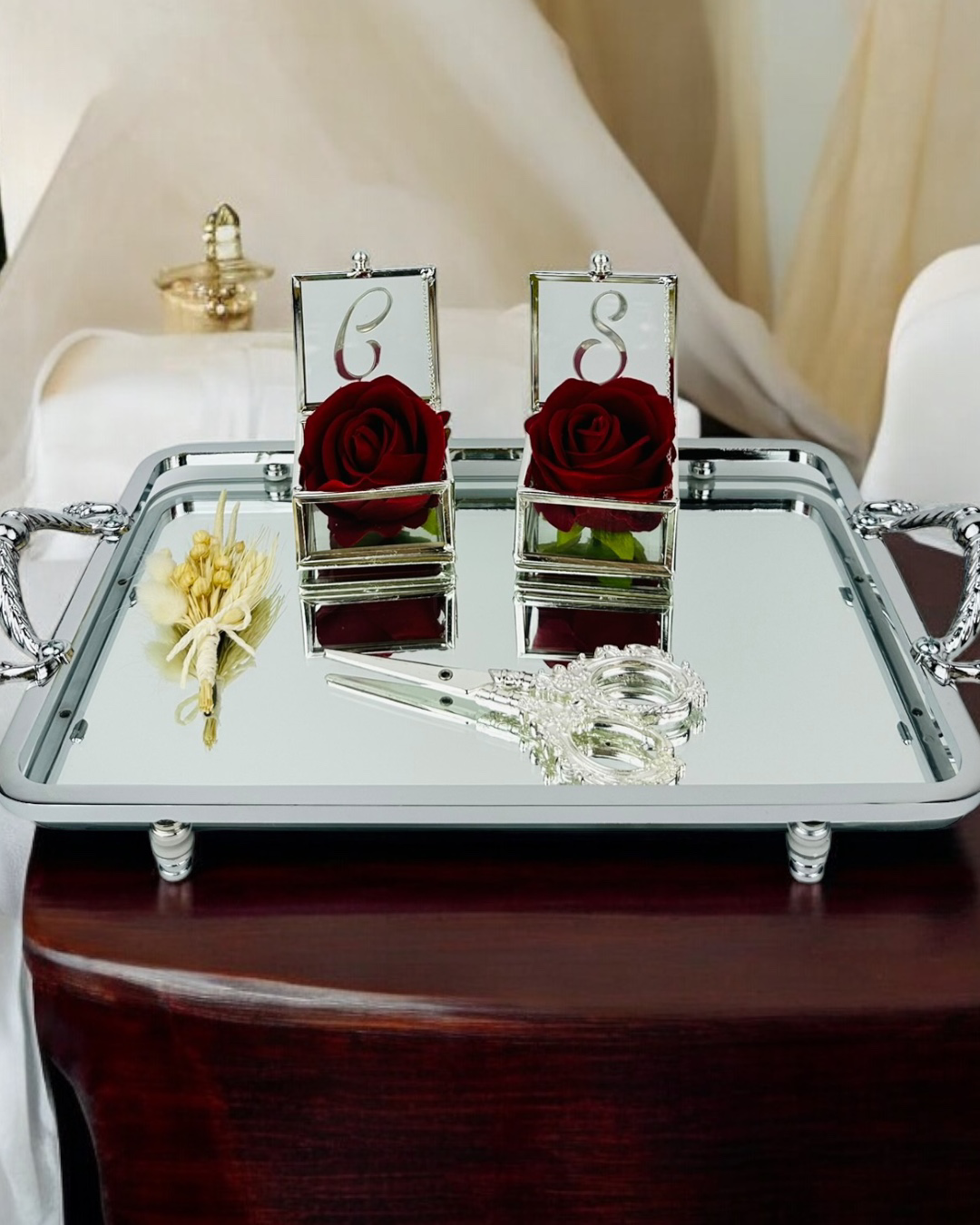 Cyzhome Passion Gümüş Şik Nişan Tepsisi Cyzhome Passion Gümüş Şik Nişan Tepsisi