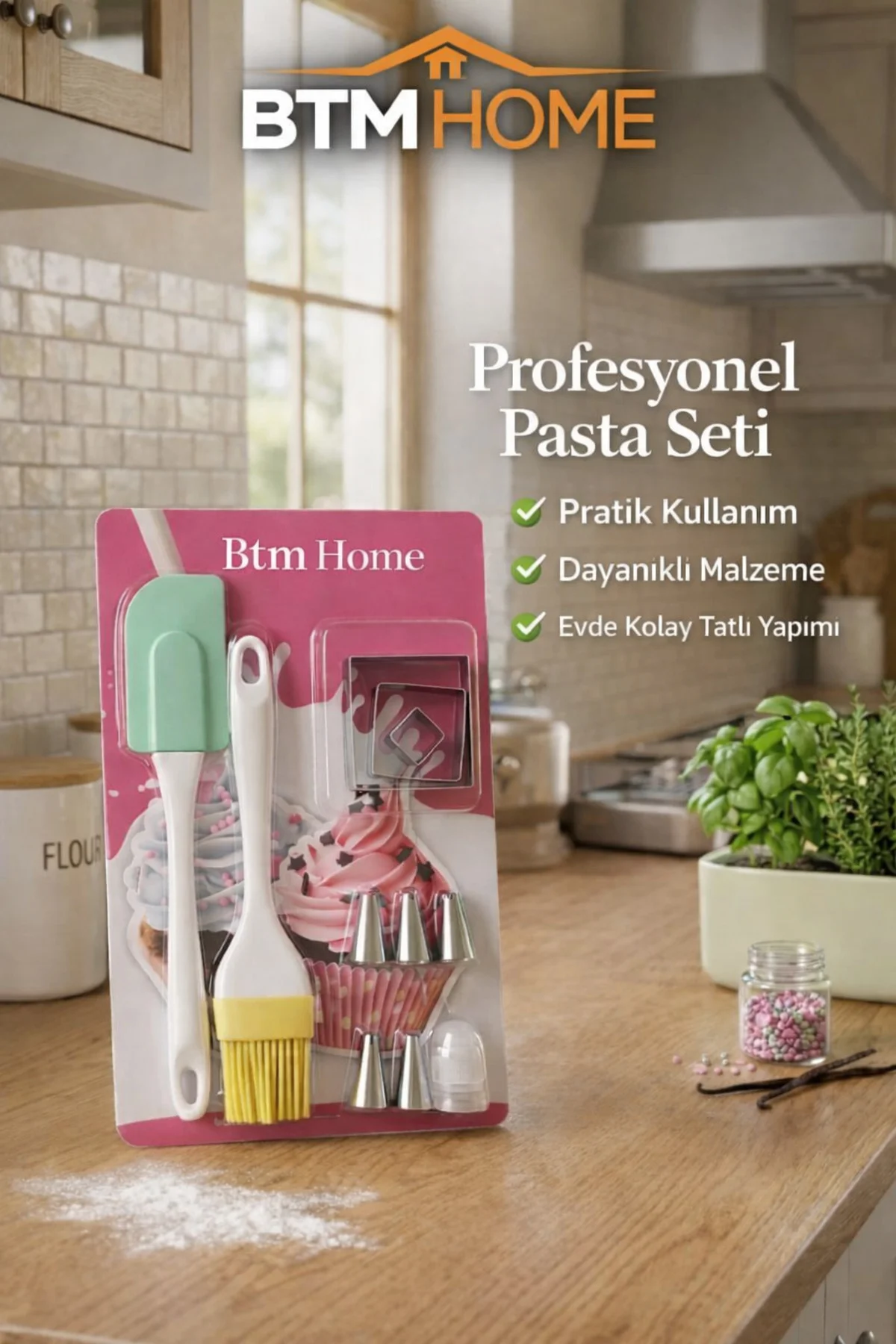 Pasta Seti Kek Kurabiye Kalıbı Krema Sıkma Ucu Spatula Fırın Mutf