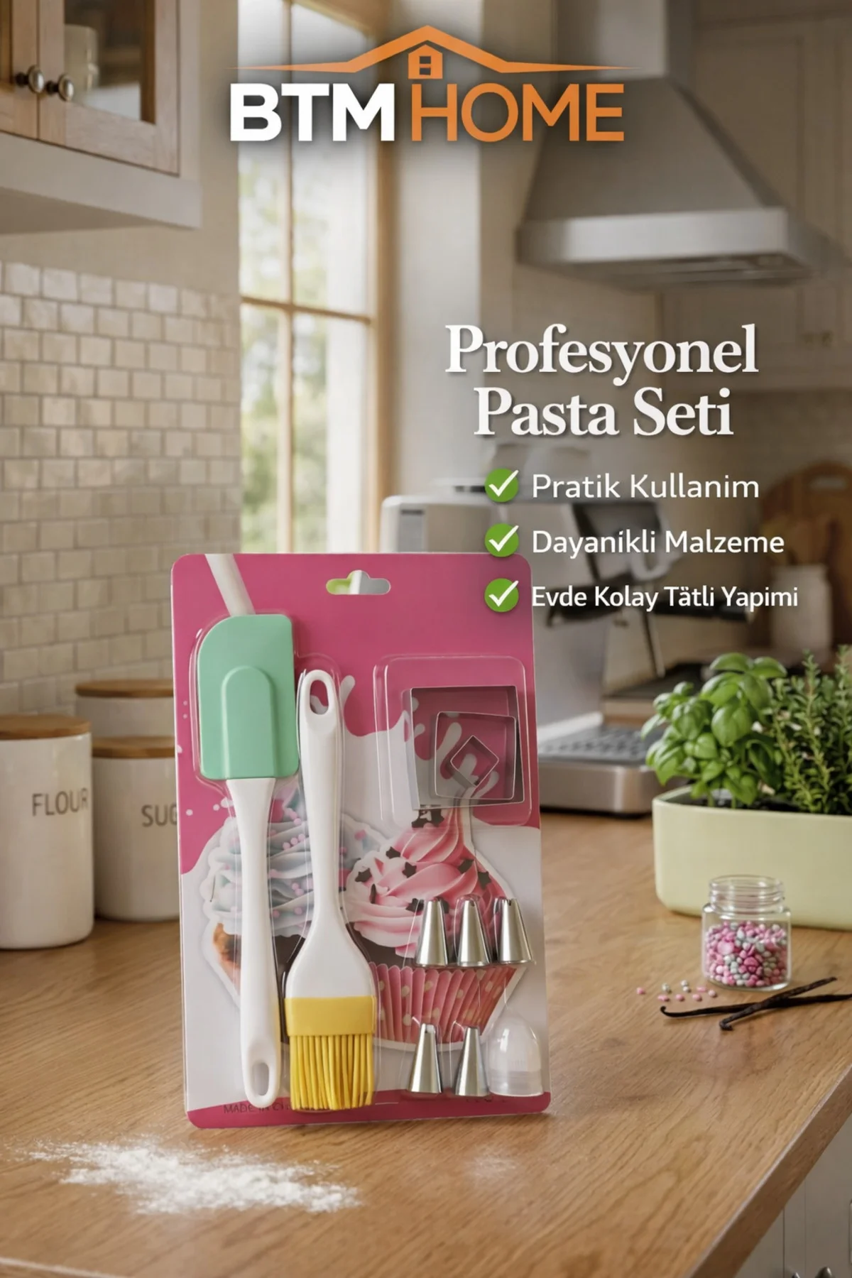 Pasta Seti Kek Kurabiye Kalıbı Krema Sıkma Ucu Spatula Fırın Mutf