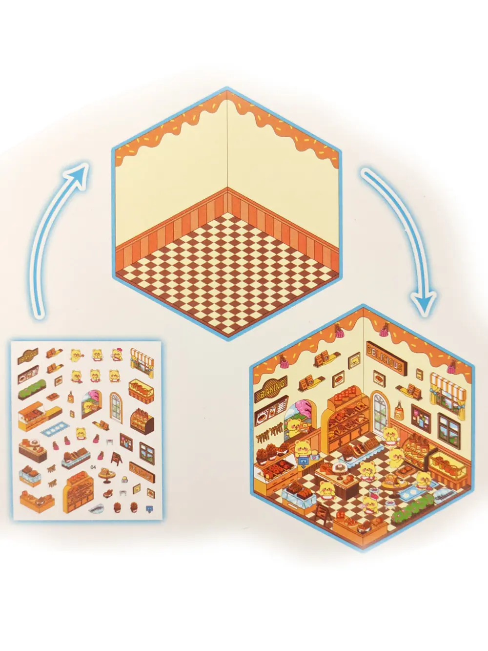 Pastane Fırın izometrik Sticker Yapım Seti 3d Etiket Yapışkanlı Ç