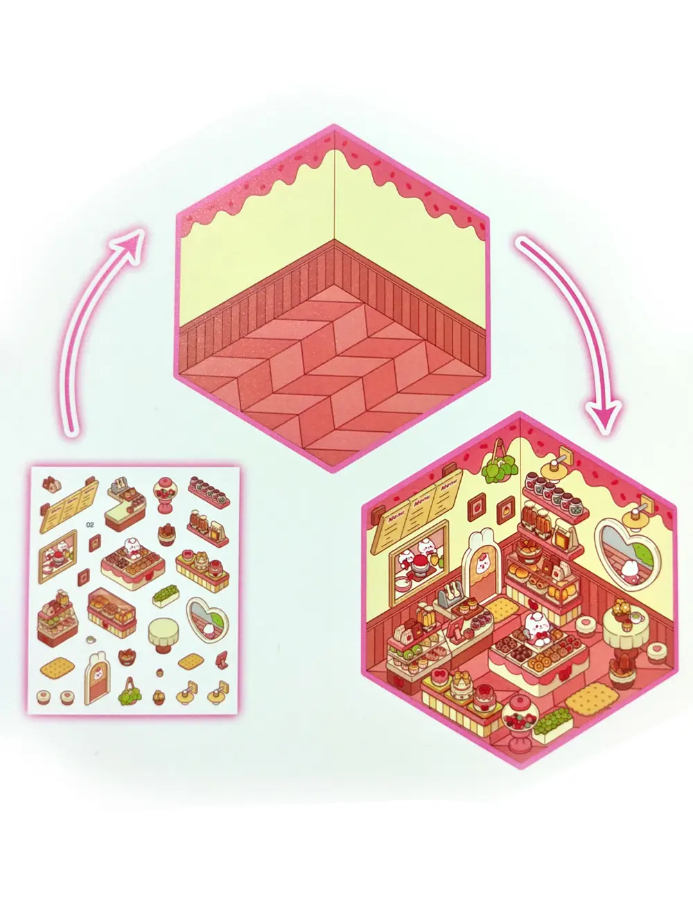 Pastane Şeker Dükkanı izometrik Sticker Yapım Seti 3d Etiket Yapı