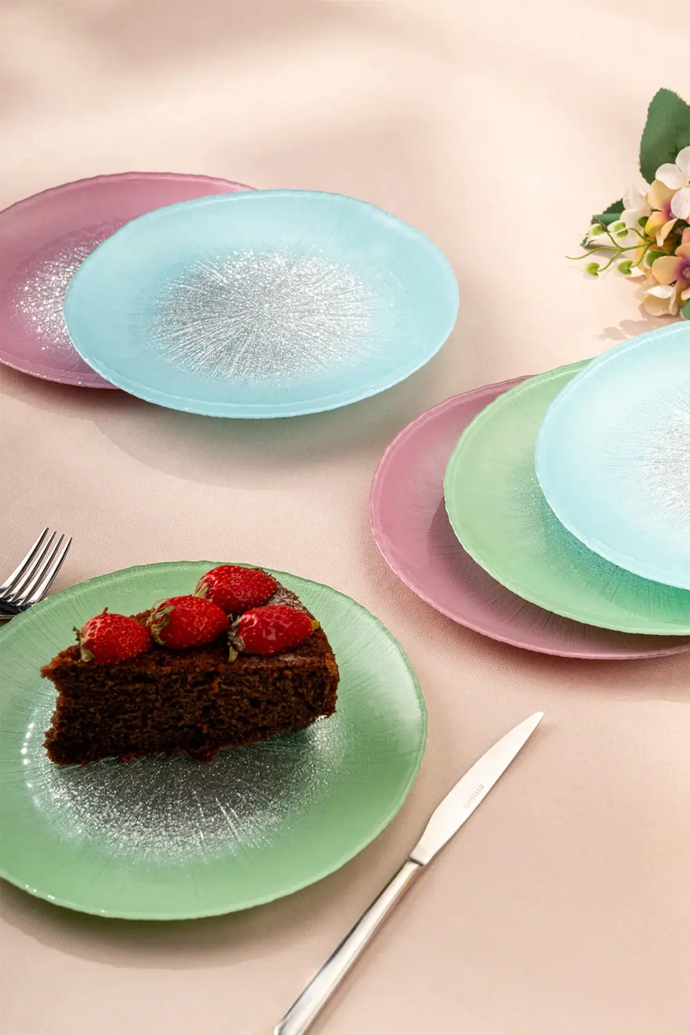 Pastel 6 Kişilik Cam Pasta Seti 21 cm