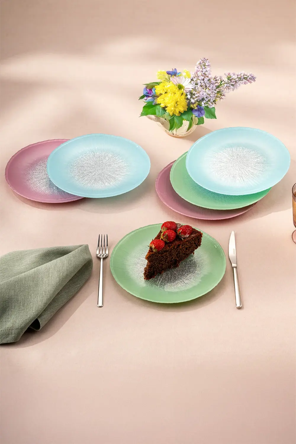 Pastel 6 Kişilik Cam Pasta Seti 21 cm