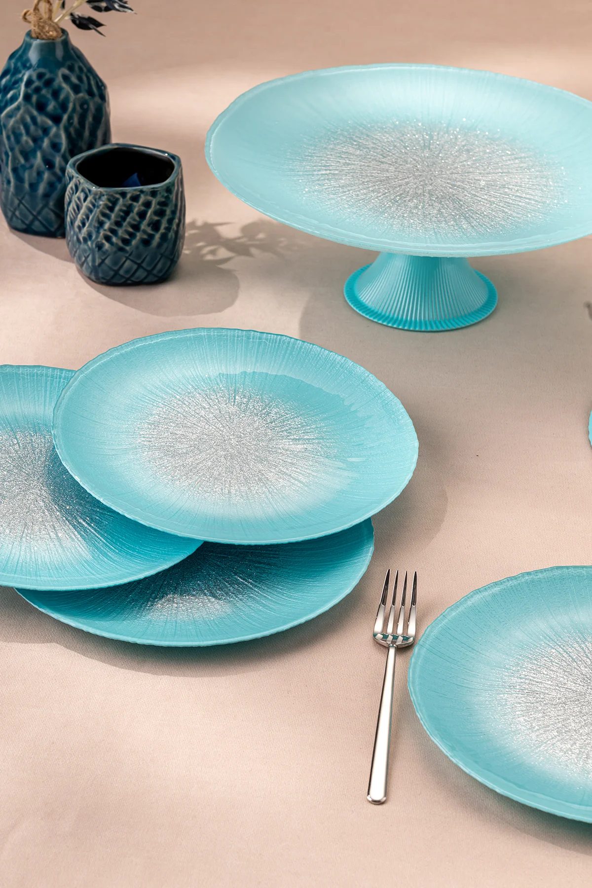Pastel 7 Parça Cam Pasta / Tatlı Seti Pembe
