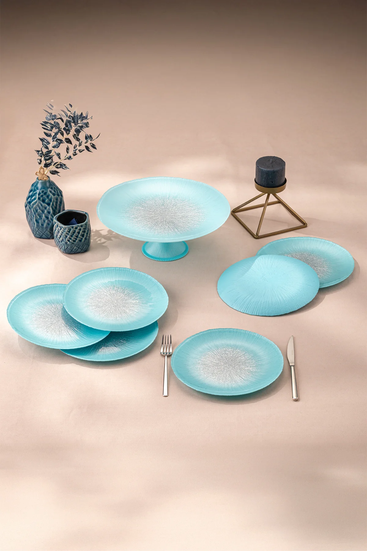 Pastel 7 Parça Cam Pasta / Tatlı Seti Pembe