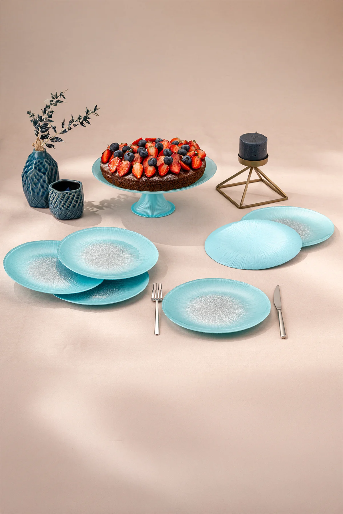 Pastel 7 Parça Cam Pasta / Tatlı Seti Pembe
