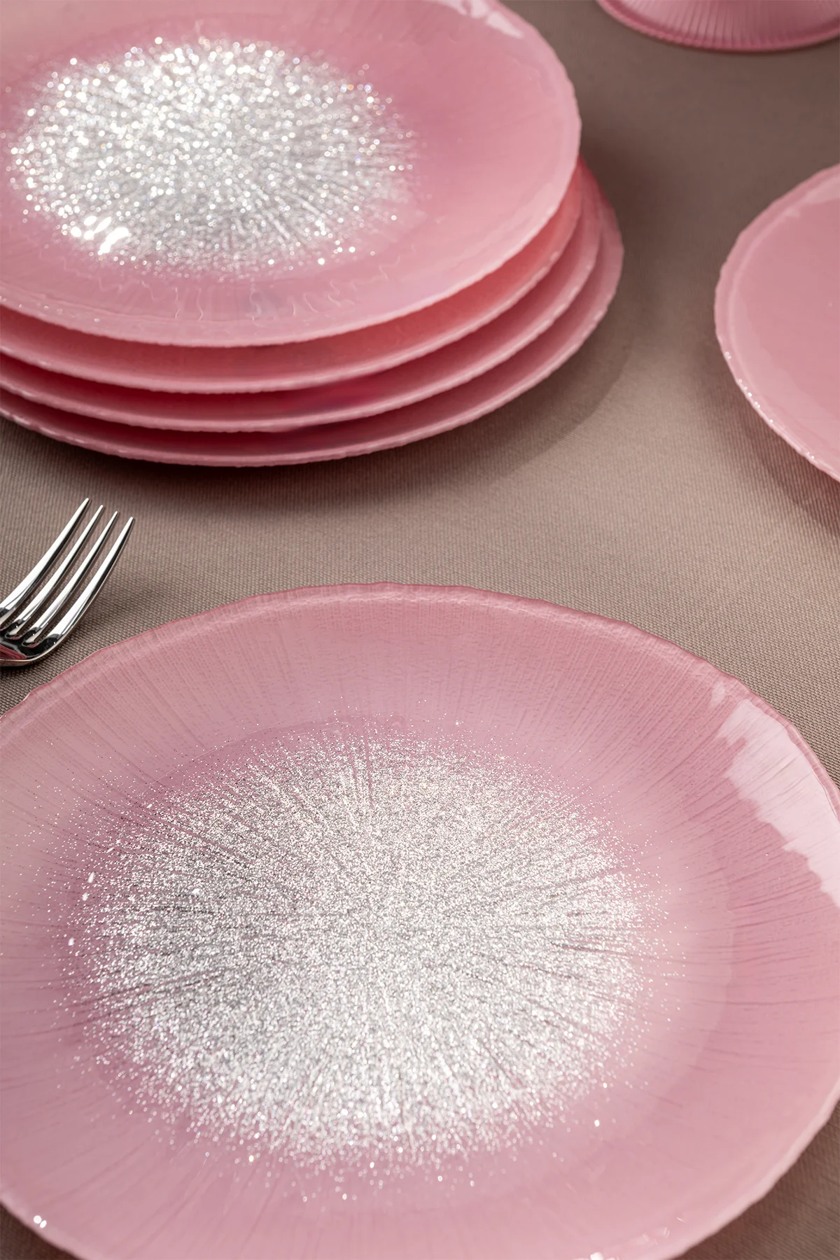 Pastel 7 Parça Cam Pasta / Tatlı Seti Pembe