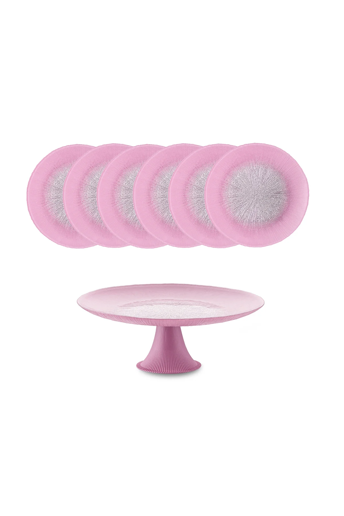 Pastel 7 Parça Cam Pasta / Tatlı Seti Pembe