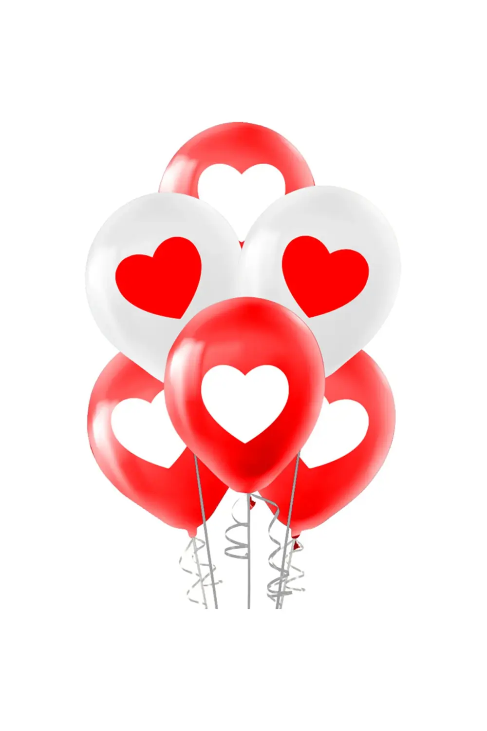 Pastel Balon Baskılı 20l, -Kırmızı Beyaz Kalp- Sevgiliye En Güzel