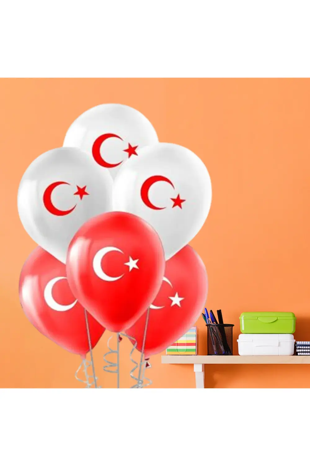 Pastel Balon Baskılı 50 ADET Ay Yıldız Baskılı BALON