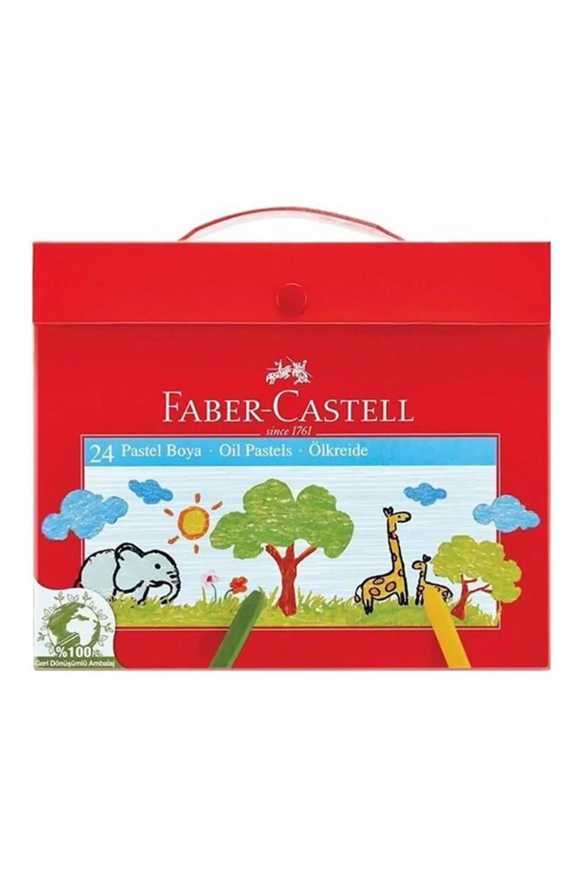 Pastel Boya 24 Renk Karton Çantalı 1 Adet Tutuculu Altıgen 24lü P