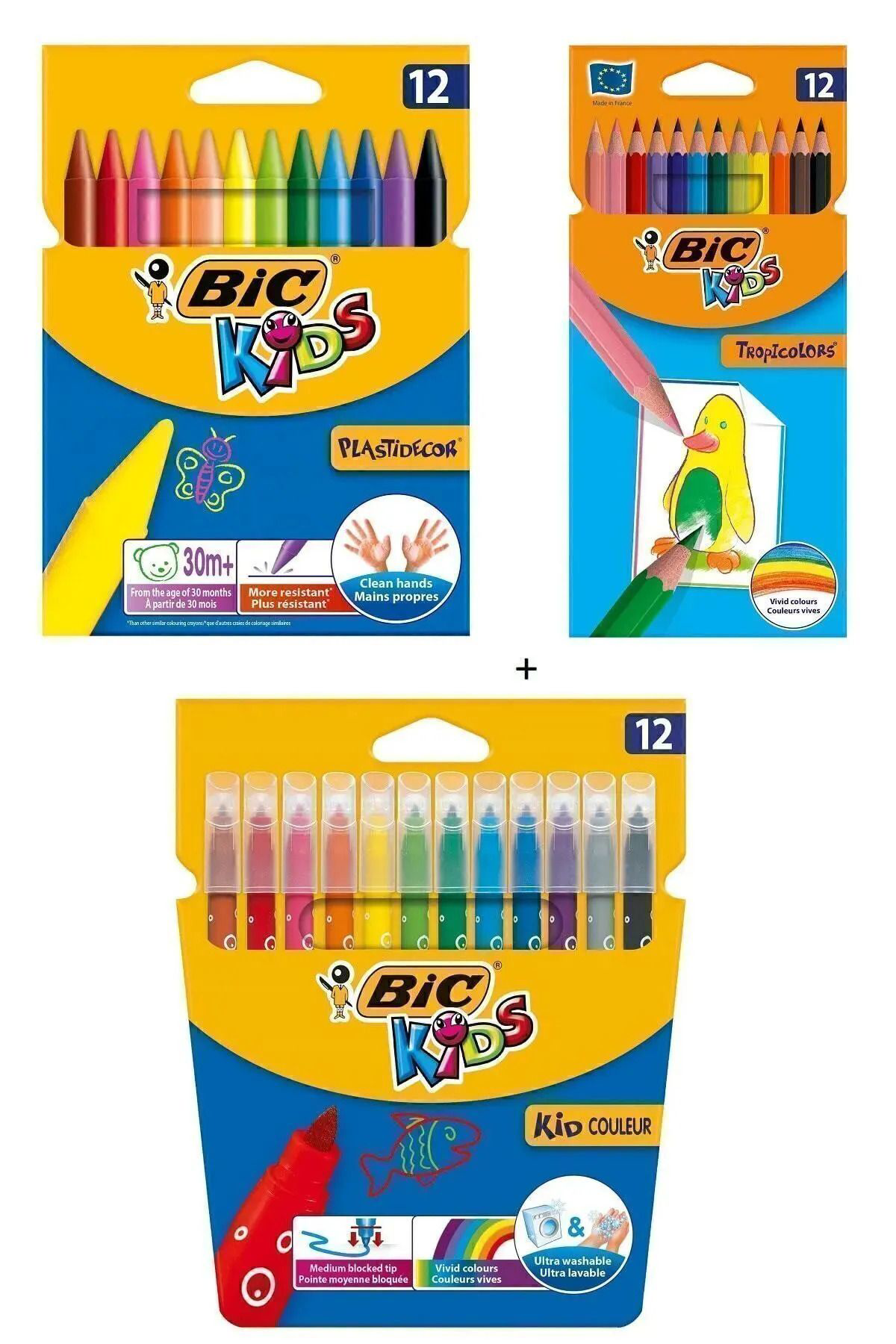 Bic Pastel Boya Kalemi 12'Li Kuru Boya Kalemi 12'Li Yıkanabilir Keçel