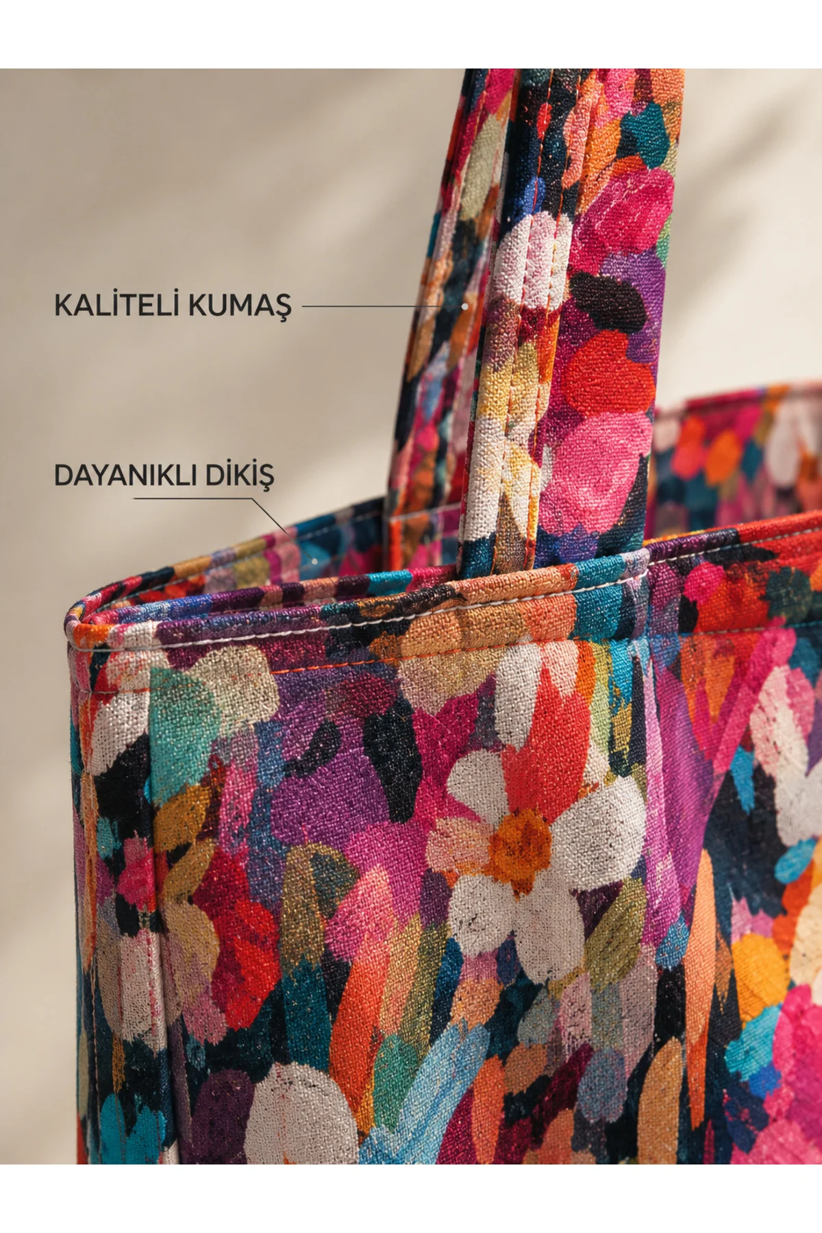 Pastel Çiçek Desenli Keten Omuz Çantası Kadın Omuz Çantası, Geniş Hacimli, Günlük Kullanım