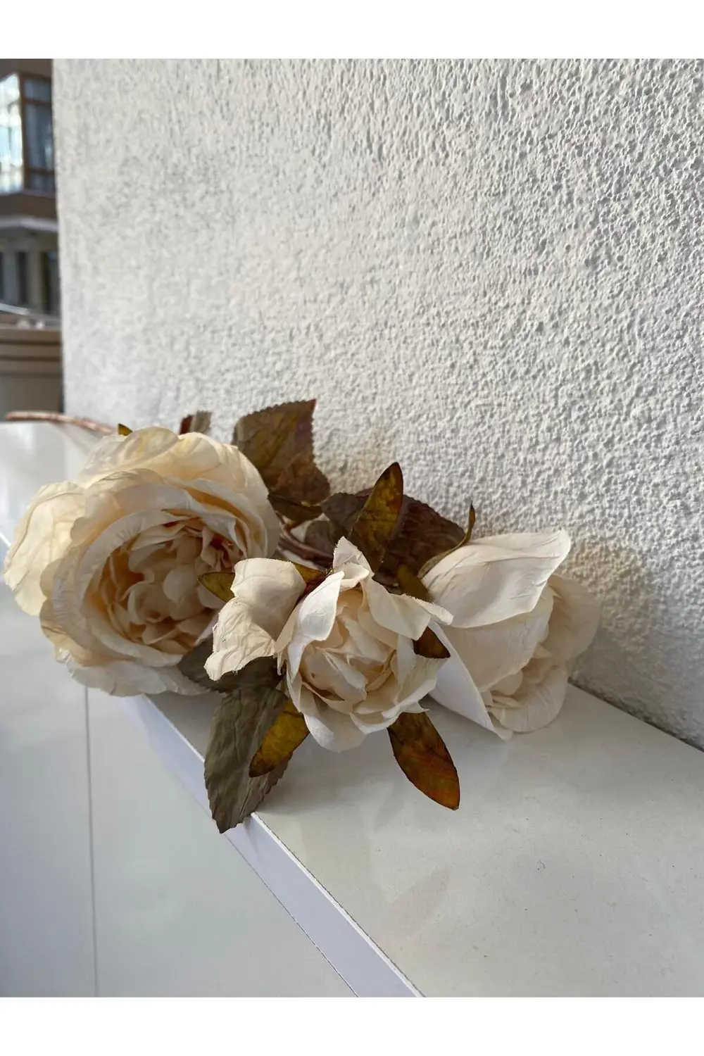 Pastel Krem Tek Dal Gül 3 Kafa 77cm