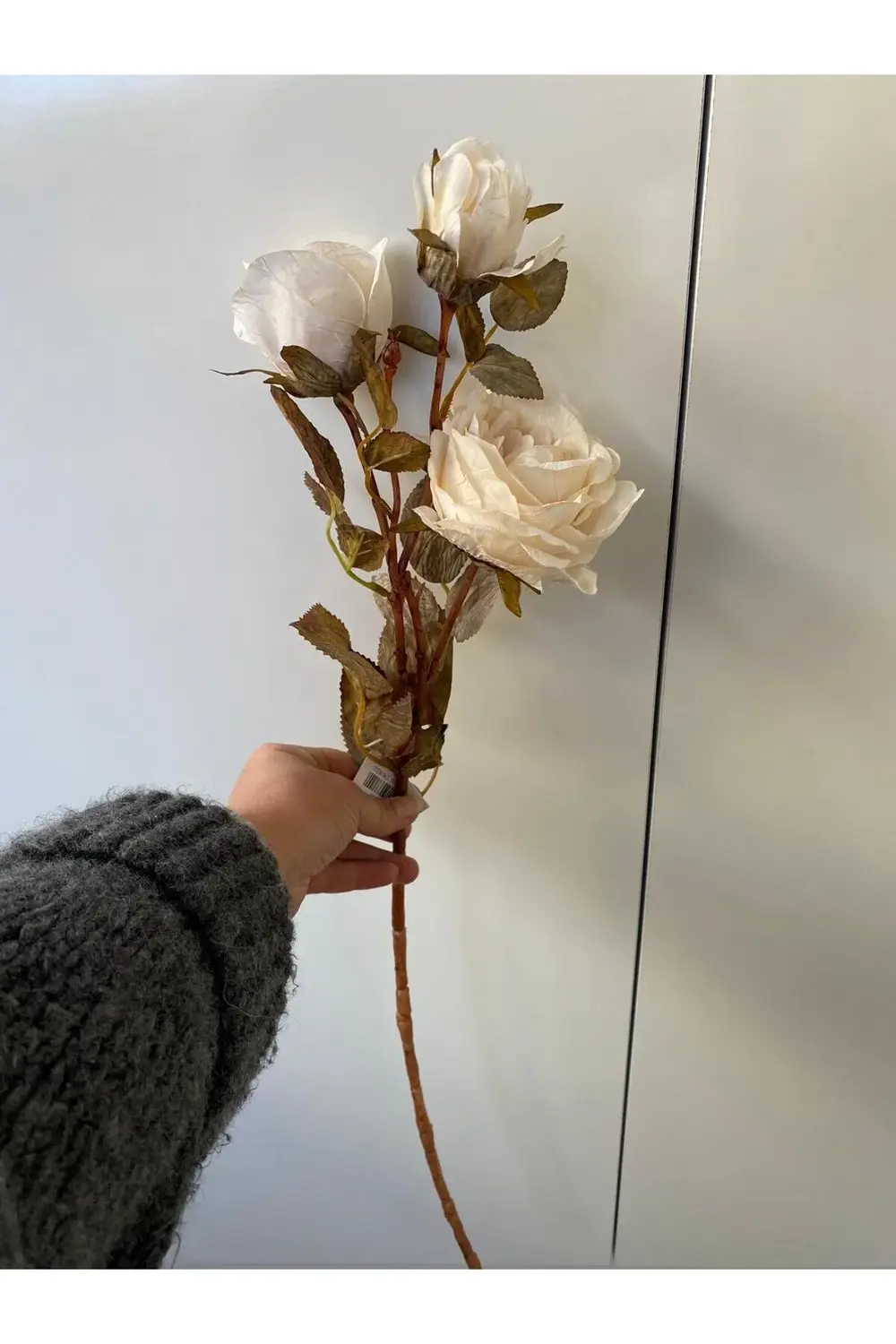 Pastel Krem Tek Dal Gül 3 Kafa 77cm