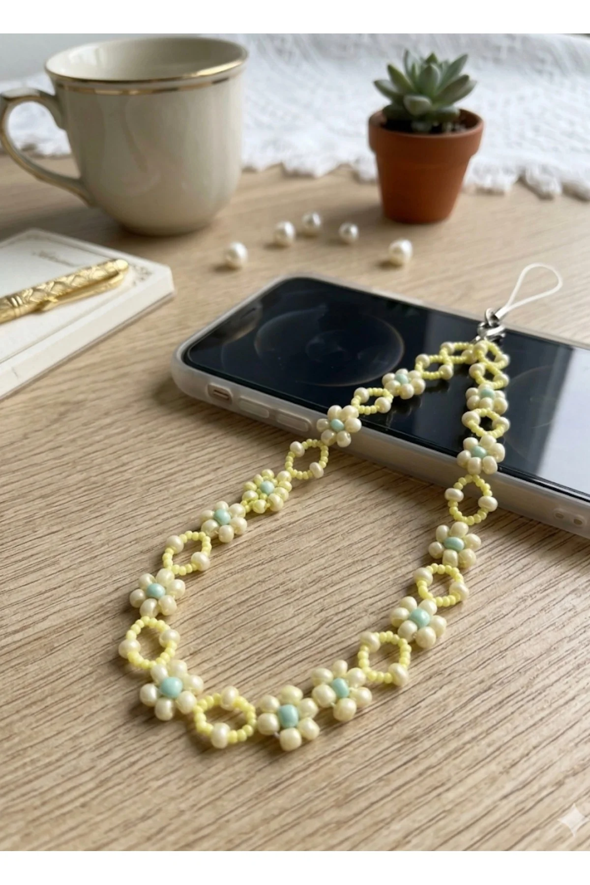 Pastel Papatya Motifli Tasarım Telefon Kordonu - Soft Seri