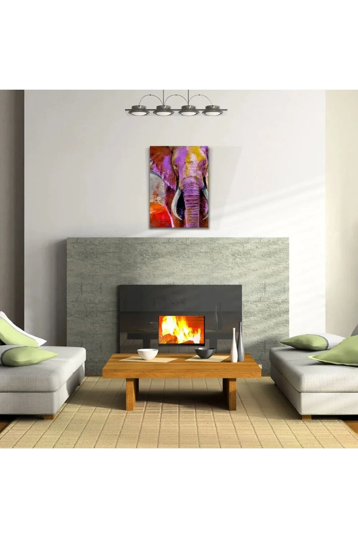 Pastel Renklerde Dekoratif Fil Görseli Kanvas Tablo 50 x 70