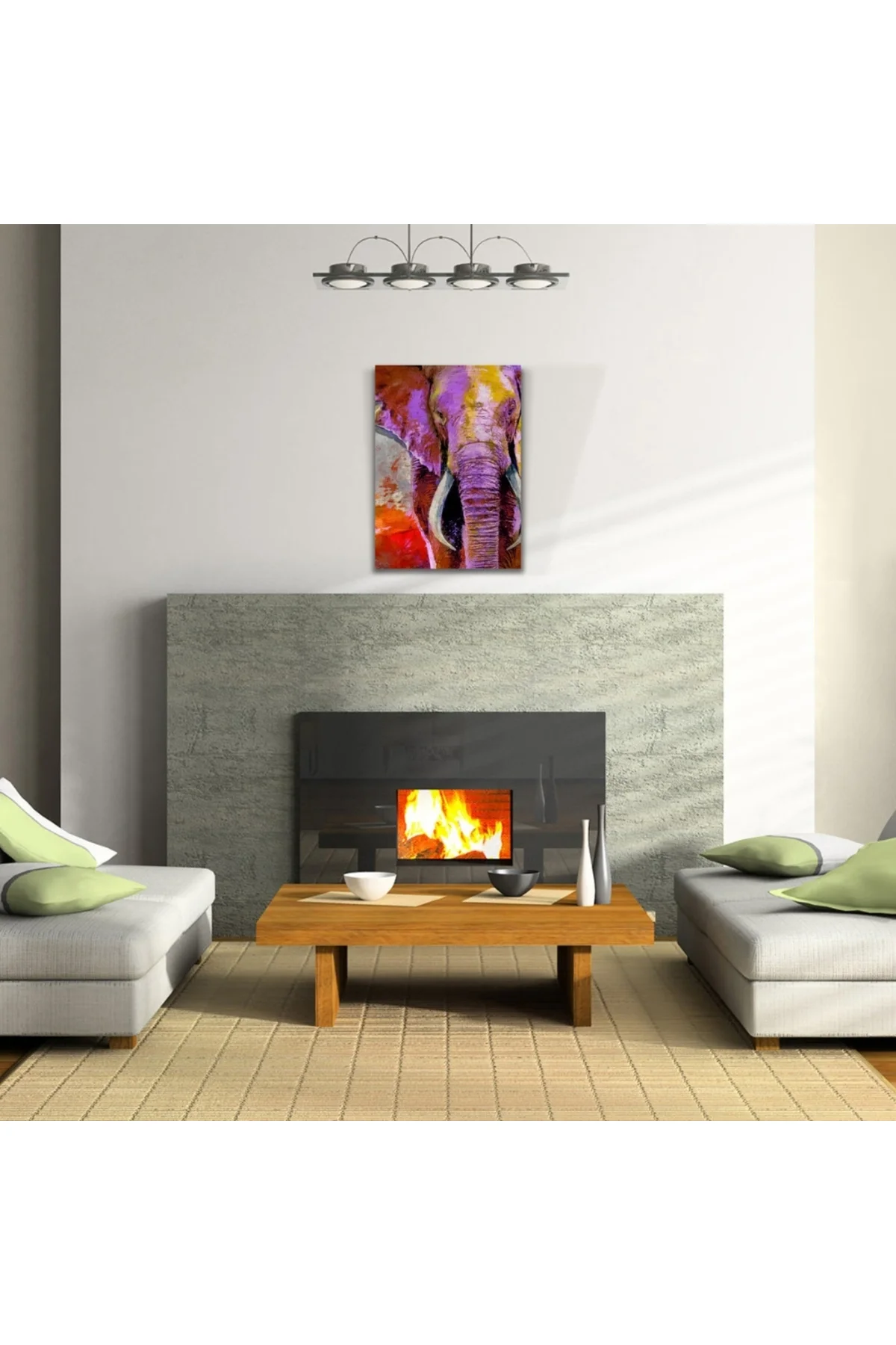 Pastel Renklerde Dekoratif Fil Görseli Kanvas Tablo 50 x 70