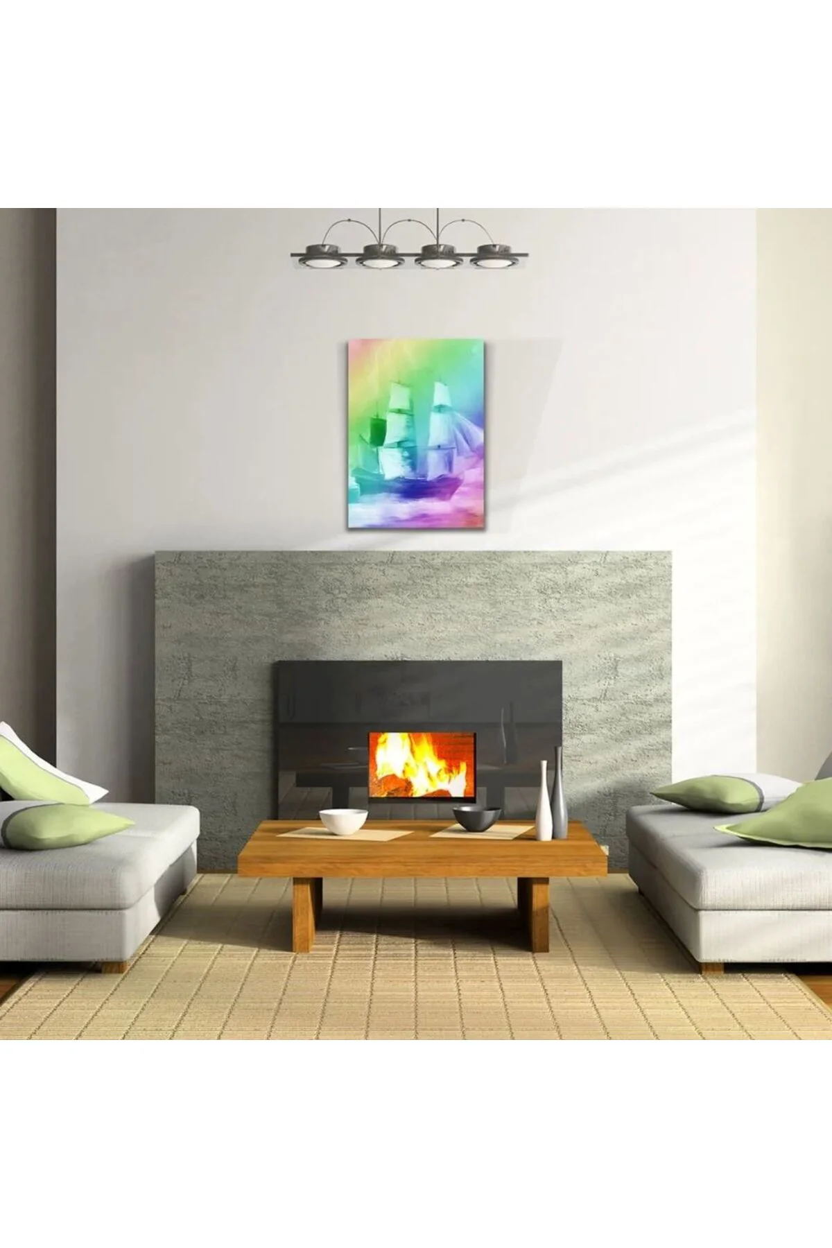 Pastel Renklerde Yelkenli Kadırga Kanvas Tablo 50 x 70