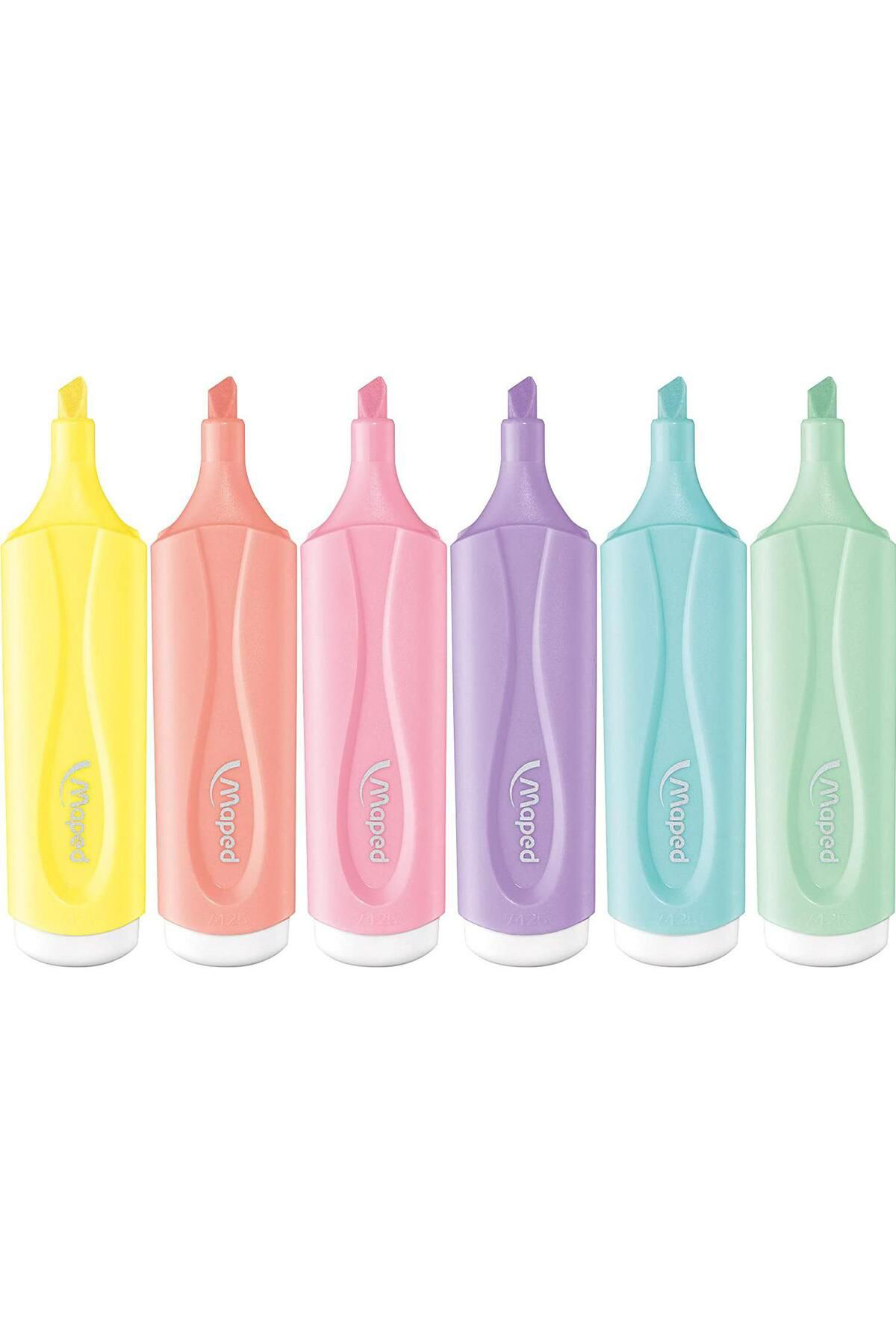 Pastel Renkli Fosforlu Kalem Seti Kesik Uçlu Pastel Fosforlu Kale