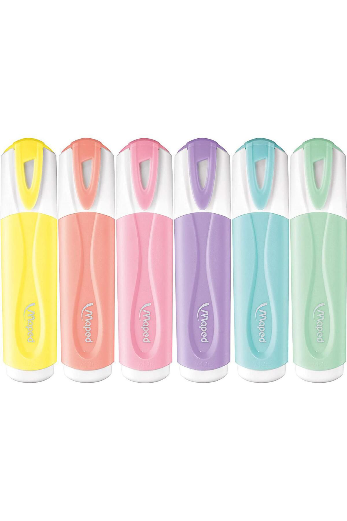 Pastel Renkli Fosforlu Kalem Seti Kesik Uçlu Pastel Fosforlu Kale